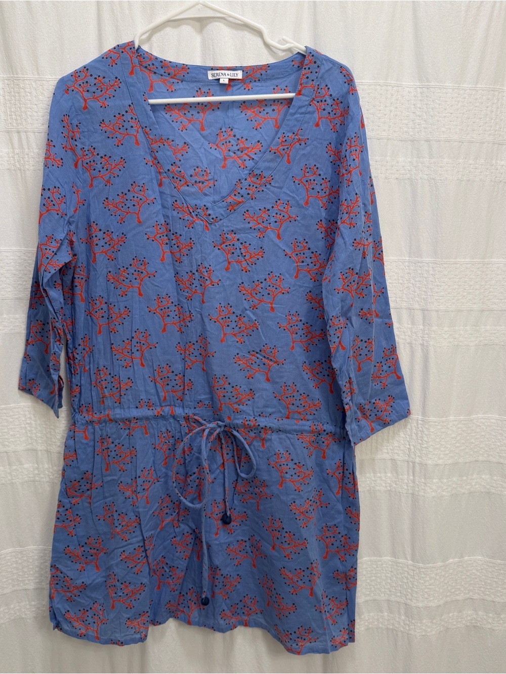 Serena & Lily Brigitte Coverup Blue Coral Women’s Large Swim 100% Cotton Pockets